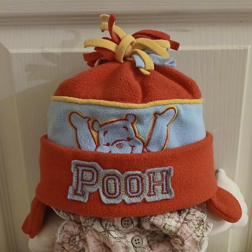 Y2K Vintage Toddler Size Winnie the Pooh Primary Colorblock Fleece Beanie Hat